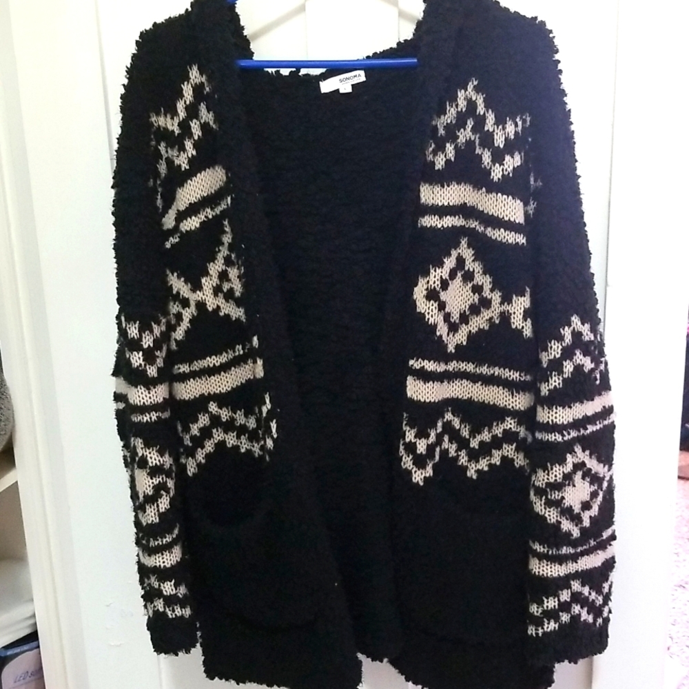 Thick, hooded, navy cardigan